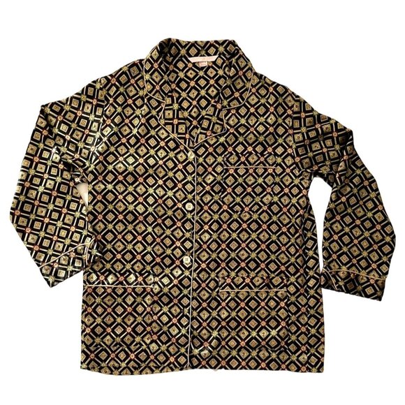 Vintage Victorias Secret Womens Satin Pajama Top Sz L Geometric Diamond Pattern - Picture 3 of 9